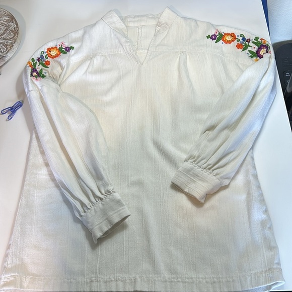 VINTAGE HOMEMADE EMBROIDERED WHITE BOHO HIPPIE LONG SLEEVE NO TAGS SZ M/S - Picture 10 of 13